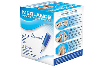 Ланцет Medlance plus Universal, игла 21G, глубина прокола 1,8 мм, голубой